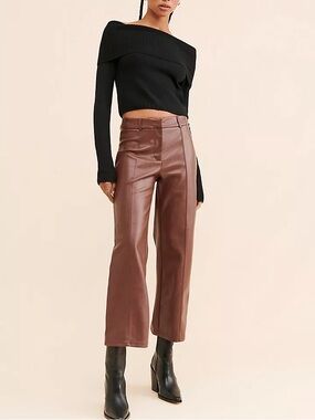 Avec Les Filles Vegan Leather Wide Leg Crop Pants